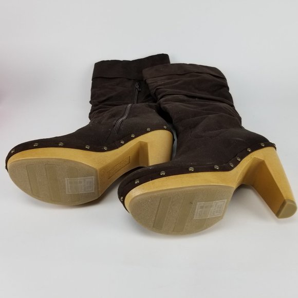 Chocolate Brown Knee High Block Heel Boots Size 8 - Picture 3 of 4